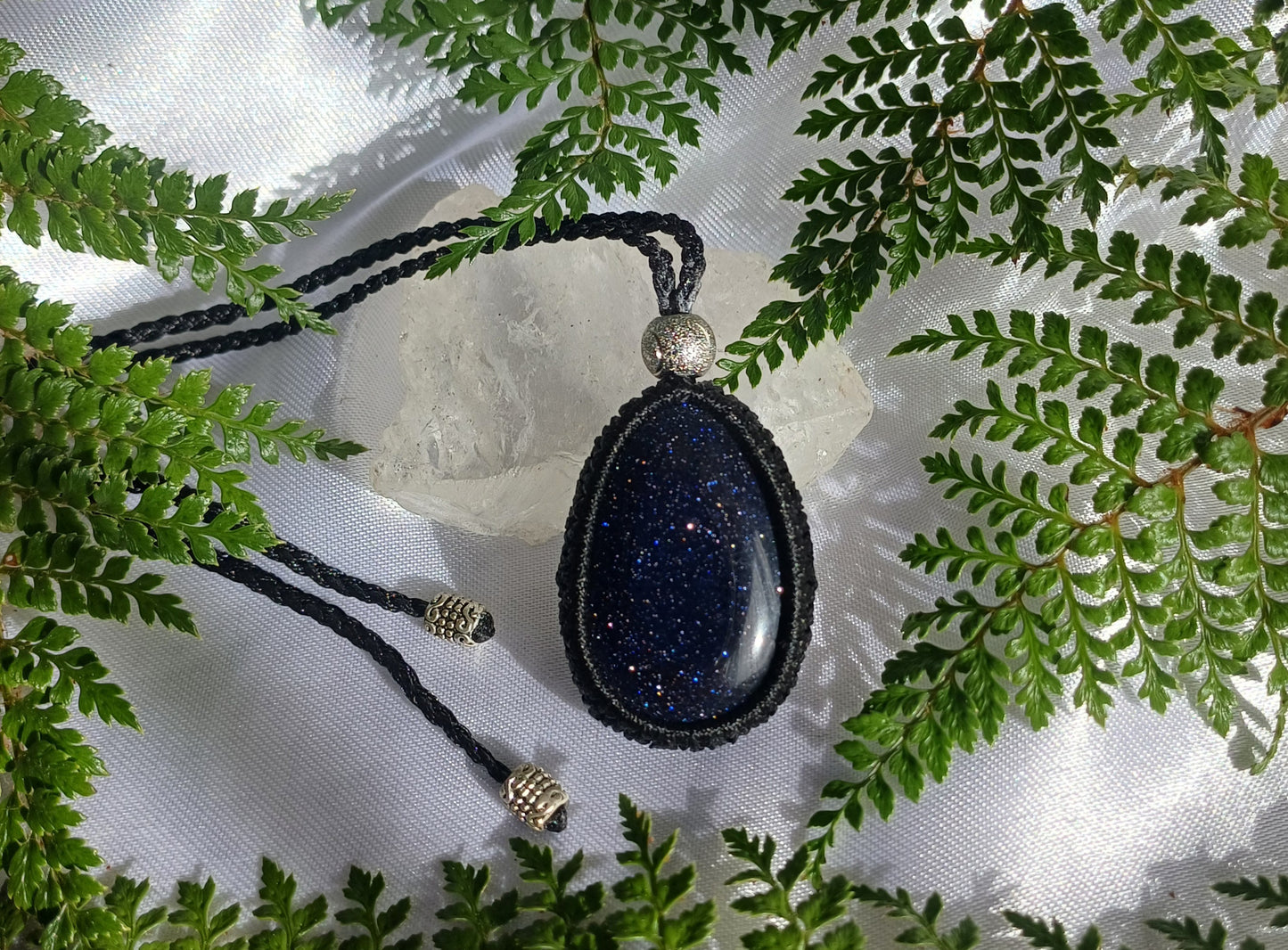 Blue Goldstone Black Macramé