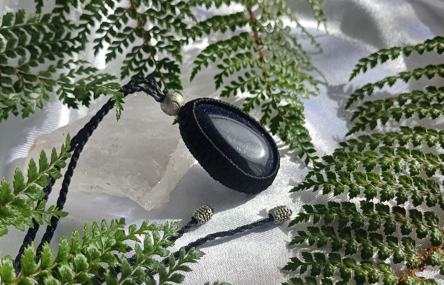 Blue Goldstone Black Macramé