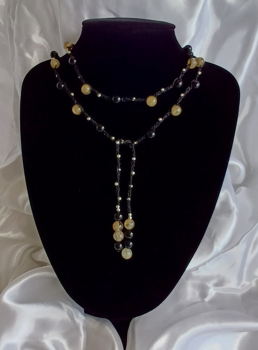 Citrine & Obsidian Macrame