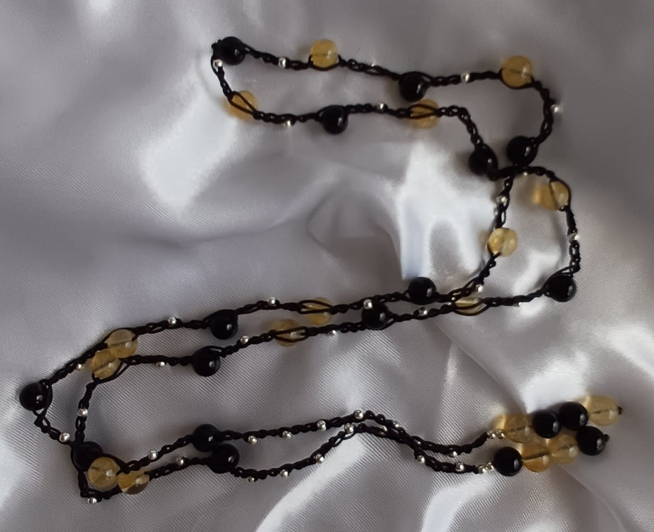 Citrine & Obsidian Macrame
