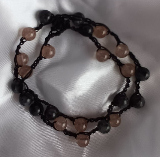 Larvikite & Strawberry Quartz Marcame