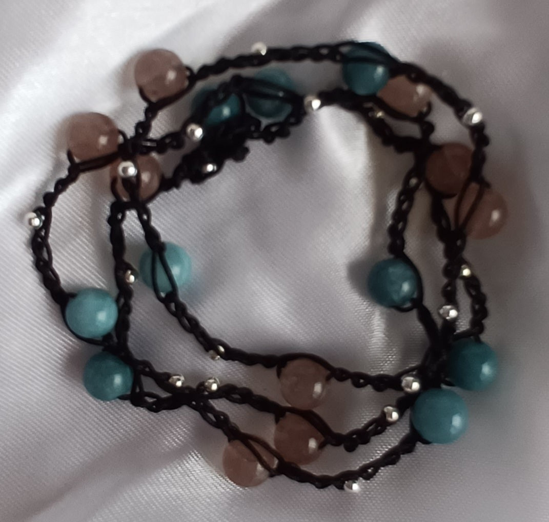 Aquamarine & Strawberry Quartz Macrame