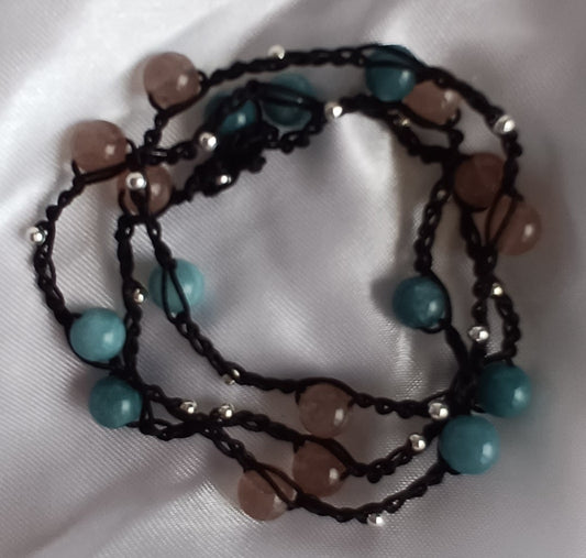 Aquamarine & Strawberry Quartz Macrame